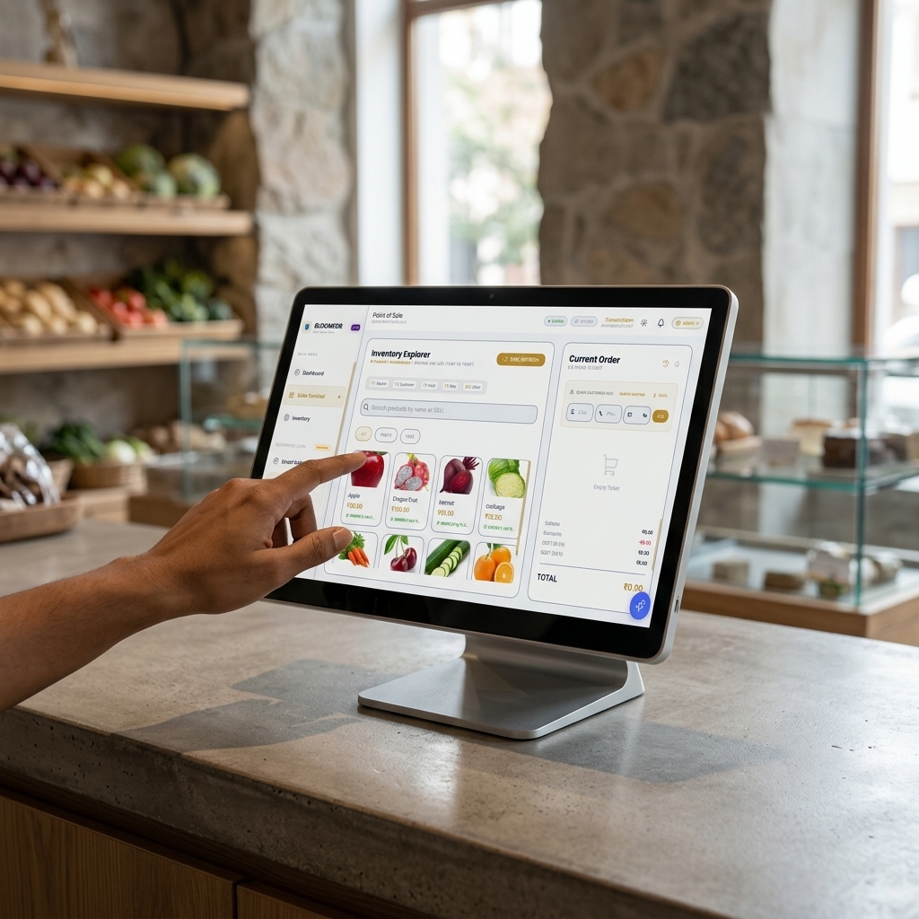 Retail team using Bloomeor POS on a counter terminal