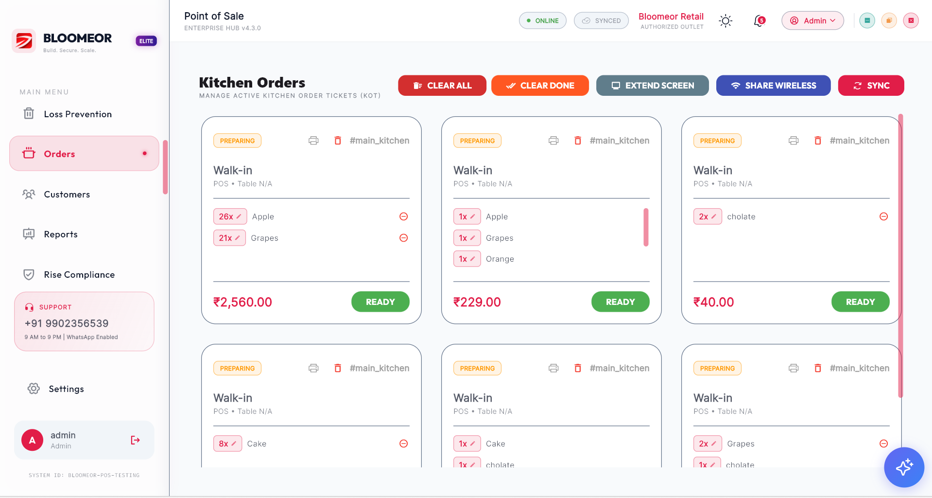 Bloomeor kitchen orders workflow screen